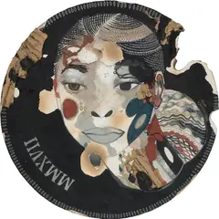 At Face Value V by Modupeola Fadugba, 2017, acrylic, ink, graphite and cardboard collage on burned paper, sold Dec 2023