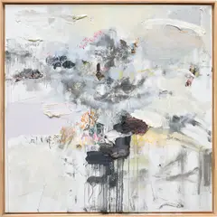 David Kim Whittaker, Welcome to the Bank of Collateral Hearts, 2015, oil, acrylic, China marker and paper collage on panel, in artist's frame