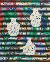 Sol Calero, Sol Pintura (vases), 2016, acrylic and mosaic on canvas