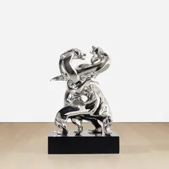 Masoud Akhavanjam, Conflictus III, 2020, cast mirror polished stainless steel and carbon steel base
