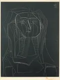 Tête sur fond noir (Head on a Black Background) (Bl. 742, M. 241) by Pablo Picasso, 1953, Lithograph, on Arches paper, with full margins, sold Jan 2023