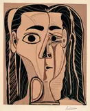 Jacqueline au bandeau de face (Jacqueline with Headband) (Bl. 1069, Ba. 1303) by Pablo Picasso, 1962, Linocut in colours, on Arches paper, with full margins, sold Jan 2023