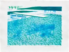 David Hockney, Lithograph of Water Made of Lines, a Green Wash, and a Light Blue Wash (T.G. 248, M.C.A.T. 205), 1978-80, Lithograph in colours, on TGL handmade paper, with full margins