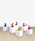 Jeff Koons, Balloon Animals Collector's Set, 2017, The complete set of six porcelain multiples painted in chrome, all contained in the original Styrofoam-lined boxes with silver printed signature