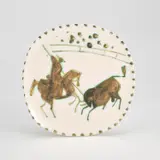 Picador et taureau (Bullfighter and Bull) (R. 195) by Pablo Picasso, 1953, White earthenware round plate painted in colours with partial brushed glaze, sold Jan 2023