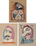 Portraits imaginaire (Imaginary Portraits): three plates by Pablo Picasso, 1969, Three offset lithographs in colours, on Arches paper, the full sheets, sold Jan 2023