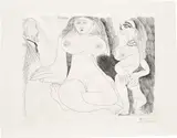 Pablo Picasso, Scene de séduction entre deux filles, avec Degas voyeur (Scene of Seduction Between Two Girls, with Degas Watching), plate 96 from Séries 156 (Bl. 1951, Ba. 1960), 1971, Etching, on BFK Rives paper, with full margins