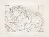 Pablo Picasso, Raphaël et la Fornarina XXI: Michel-Ange est caché sous le lit (Raphael and the Fornarina XXI: Michelangelo is Hidden Under the Bed), plate 316 from Séries 347 (Bl. 1796, Ba. 1813), 1968, Etching, on BFK Rives paper, with full margins