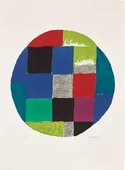 Patchwork by Sonia Delaunay, 1975, Lithograph in colours, on Arches paper, with full margins, sold Jan 2023