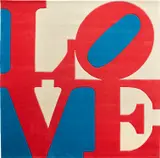 Robert Indiana, Chosen Love, 1995, Skein dyed, hand carved and hand tufted archival New Zealand woolen rug, with natural latex backing