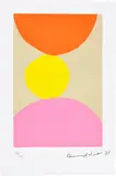 Etel Adnan, L'Express Beyrouth-Enfer (Beirut-Hell Express), 2021, Aquatint in colours, on wove paper, with full margins, with accompanying 55-page book, the sheet loose (as issued) contained in the original aquamarine linen-covered portfolio