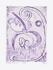Shara Hughes, Night Opening, 2022, Etching in violet, on BFK Rives paper, with full margins