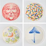 Nicolas Party, Dinner for 24 Animals, 2016, Four hand-painted and glazed ceramic plates, contained in the original green 'malachite' painted wooden case
