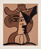 Grande tête de femme au chapeau (Large Head of a Woman with a Hat) (Bl. 1078, Ba. 1293) by Pablo Picasso, 1962, Linocut in colours, on Arches paper, with full margins, sold Jun 2023