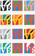 Robert Indiana, The Book of Love, 1996, The complete set of 12 screenprints in colours and 12 accompanying poems with embossing, on A.N.W. Crestwood Museum paper, with full margins, with colophon, the sheets loose (as issued), all contained in the original beige paper-covered folio with printed title