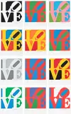 Robert Indiana, The Book of Love, 1996, The complete set of 12 screenprints in colours and 12 accompanying poems with embossing, on A.N.W. Crestwood Museum paper, with full margins, with colophon, the sheets loose (as issued), all contained in the original beige paper-covered folio with printed title