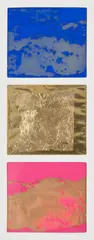 Monochrome, from Edition Original 1 by Yves Klein, 1962-64, Yves Klein blue pigment, gold leaf and pink pigment, each contained between synthetic foil sleeves, mounted to support c, offered Jun 2023