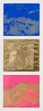 Yves Klein, Monochrome, from Edition Original 1, 1962-64, Yves Klein blue pigment, gold leaf and pink pigment, each contained between synthetic foil sleeves, mounted to support card