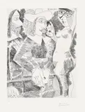 Pablo Picasso, Jeune femme tirant la moustache d'un gentilhomme en train de tortiller son jonc (Young Woman Pulling the Moustache of a Gentleman Twirling his Ring), plate 262 from Séries 347 (Bl. 1742, Ba. 1759), 1968, Etching, on BFK Rives paper, with full margins