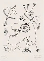 L'aigrette (The Egret) (D. 105) by Joan Miró, 1956, Etching, on Arches paper, with full margins, sold Jun 2023