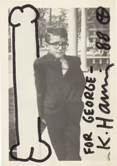 Untitled (Recent Work Invitation) by Keith Haring, 1988, Unique drawing in black felt-tip pen, on pigment printed wove card, with full margins, sold Jun 2023