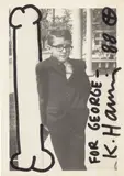 Keith Haring, Untitled (Recent Work Invitation), 1988, Unique drawing in black felt-tip pen, on pigment printed wove card, with full margins