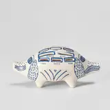 Grayson Perry, Piggy Bank, 2017, White ceramic piggy bank painted in blue and glazed, with rubber stopper, contained in the original cardboard box