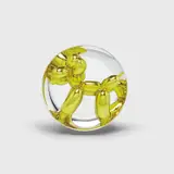 Jeff Koons, Balloon Dog (Yellow), 2015, Porcelain multiple painted in chrome, contained in the original Styrofoam-lined presentation box with silver printed signature and original plastic stand