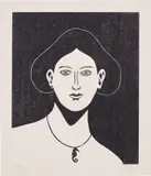 Nicolas Party, Portrait with a Seahorse Necklace, 2021, Woodcut, on Gampi-shi paper, with full margins, with the accompanying yellow slipcase and monograph, the print loose (as issued), all contained in the original cardboard box