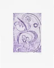 Shara Hughes, Night Opening, 2022, Etching in violet, on BFK Rives paper, with full margins