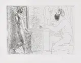 Pablo Picasso, Sculpteur travaillant sur le motif avec Marie-Thérèse posant (Sculptor Working from Life with Marie-Thérèse Posing), plate 59 from La Suite Vollard (Bl. 168, Ba. 321), 1933, Etching, on Montval laid paper watermarked Vollard , with full margins