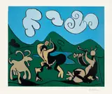 Faunes et chèvre (Fauns and Goat) (Bl. 934, Ba. 1263) by Pablo Picasso, 1959, Linocut in colours, on Arches paper, with full margins, sold Sep 2023