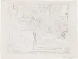 Pablo Picasso, Marie-Thérèse agenouillée contemplant un groupe sculpté (Marie-Thérèse Kneeling, Studying a Sculpted Group), plate 66 from La Suite Vollard (Bl. 175, Ba. 328), 1933, Etching, on Montval laid paper watermarked Vollard , with full margins