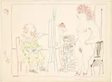 Le modèle et deux personnages (Model and Two Figures) (Bl. 759, M. 258) by Pablo Picasso, 1954, Lithograph in colours, on Arches paper, with full margins, sold Sep 2023