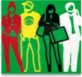 Red Yellow Black White, from Standing People by Julian Opie, 2019, Lenticular acrylic panel on white acrylic mount (as issued), sold Sep 2023