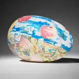 Tony Berlant, Untitled (Egg), 2004, found metal collage with steel brads on wood