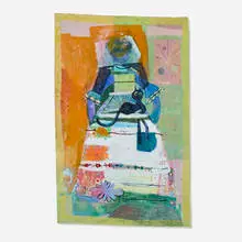 Daisy Sheff, Untitled, 2021, acrylic, colored pencil, string, leather, paper and fabric collage on unstretched canvas