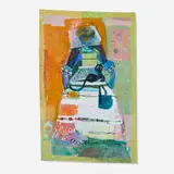 Daisy Sheff, Untitled, 2021, acrylic, colored pencil, string, leather, paper and fabric collage on unstretched canvas