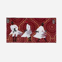 Gnawa (three dancers) by Aldo Mondino, oil and collage on linoleum, sold Aug 2025