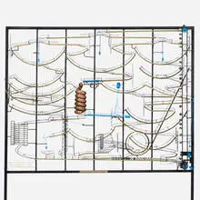 George Rhoads, Monumental Ball Machine, 1986, enameled steel, aluminum, copper, nylon rolling balls