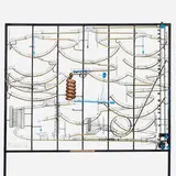 George Rhoads, Monumental Ball Machine, 1986, enameled steel, aluminum, copper, nylon rolling balls