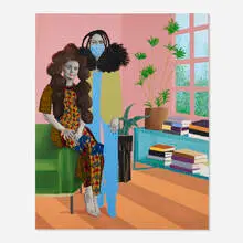 David Olatoye, My Beloved, in Whom I Found Peace Il, 2021, pen, acrylic and fabric collage on canvas