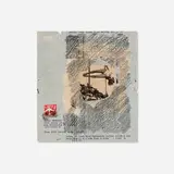 Wallace Berman, Untitled, 1963-65, graphite and ink on paper with collaged stamp and newsprint