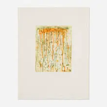Orange and Green by Pat Steir, 1991, aquatint in colors with spit bite, soap ground, and sugar lift aquatint on Somerset, sold Feb 2026