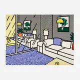 Roy Lichtenstein, Wallpaper with Blue Floor Interior, 1992, screenprint in colors on Paper Technologies, Inc., Waterleaf in six panels