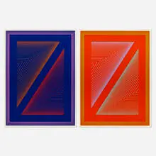 Richard Anuszkiewicz, Reflections VI - Fire Red; Reflections VI - Deep Blue (two works from the Reflections series), 1979, screenprint with hand-painted acrylic on Masonite