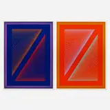 Richard Anuszkiewicz, Reflections VI - Fire Red; Reflections VI - Deep Blue (two works from the Reflections series), 1979, screenprint with hand-painted acrylic on Masonite