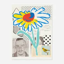 Donald Baechler, The Benefit Flower, 1998, screenprint and collage in colors on Somerset Velvet