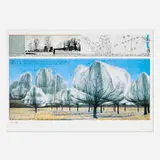 Christo, Wrapped Trees, 1998, offset lithograph in colors, fabric swatch