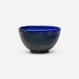 Tea bowl by Toshiko Takaezu, c. 1996, Glass Blue-glazed porcelain, sold Feb 2026
